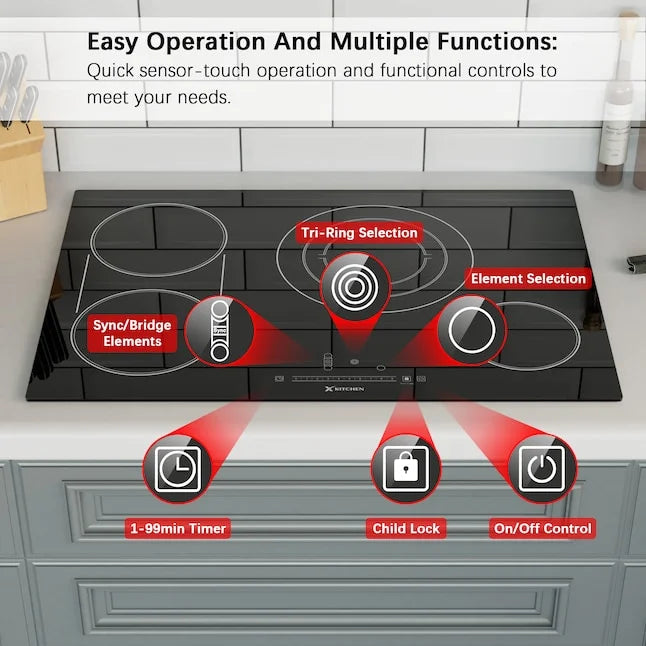 30-in 4 burners Smooth Surface (Radiant) Black Electric Cooktop with Bridge Element
