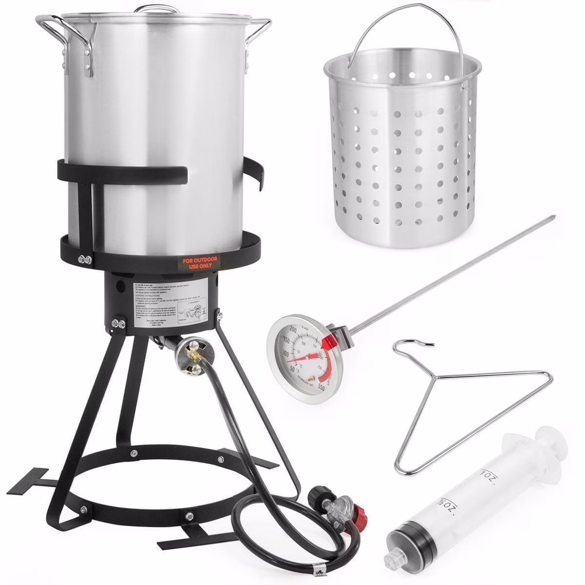 Barton 64 Qt. Aluminum Turkey Deep Fryer Pot With Injector Thermometer Kit and 100,000 BTU Outdoor Propane Stove Burner Stand for 28Lb Turkey, Outdoor Cooking Seafood Boiler Roaster Crawfish Boiling