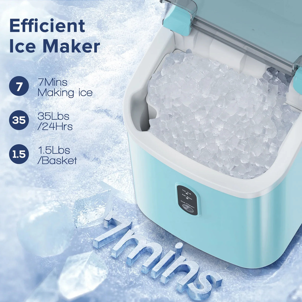 Electactic Nugget Ice Maker Countertop, 35lbs/24H, Self-Cleaning, Pebble Portable Ice Machine with Handle (White)