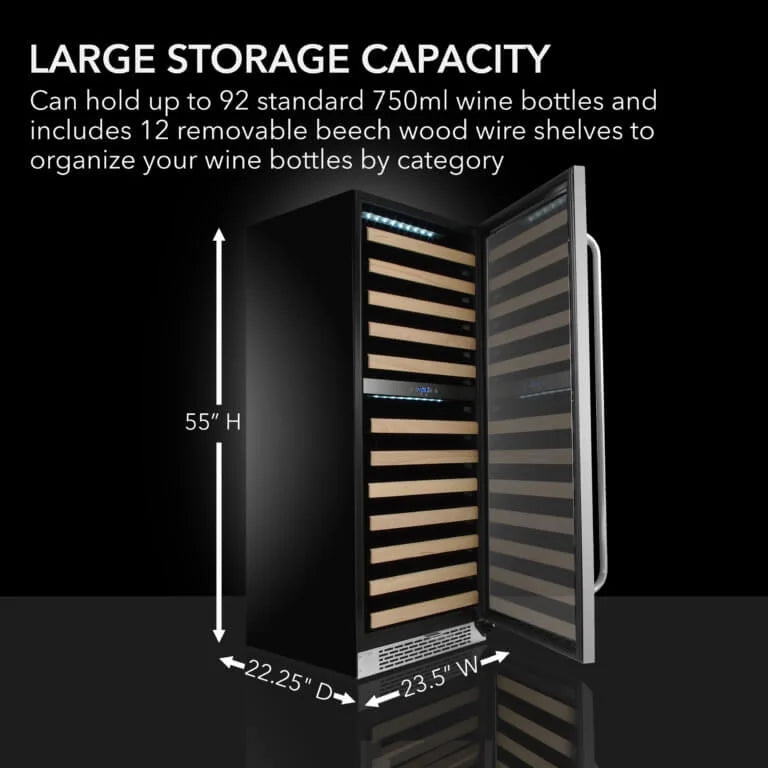 Whynter 24 inch Wine Cooler Refrigerator, 46 Bottle Wine Fridge, Freestanding & Built-in with Reversible Glass Door