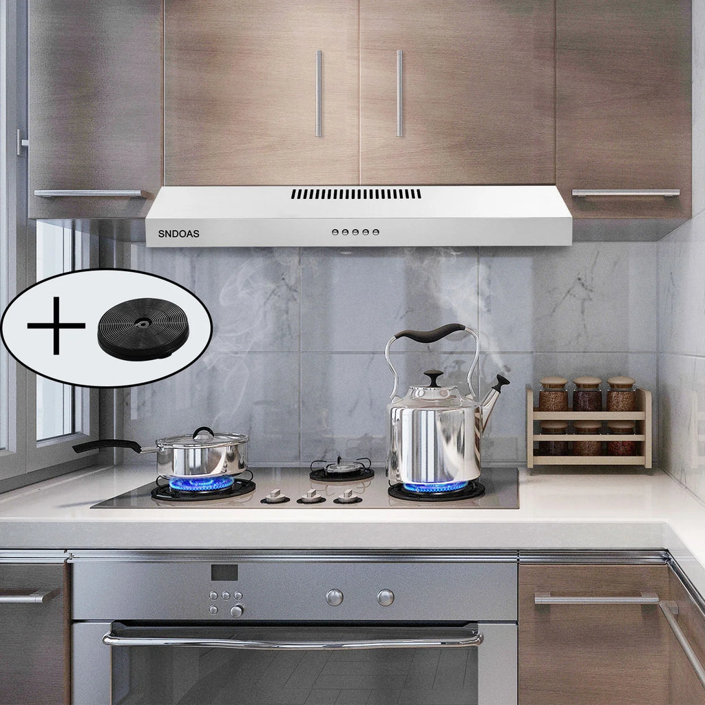 Joeaonz 30-Inch Stainless Steel Ductless Under Cabinet Range Hood with LED Lights, 230 CFM, 120V, 60Hz