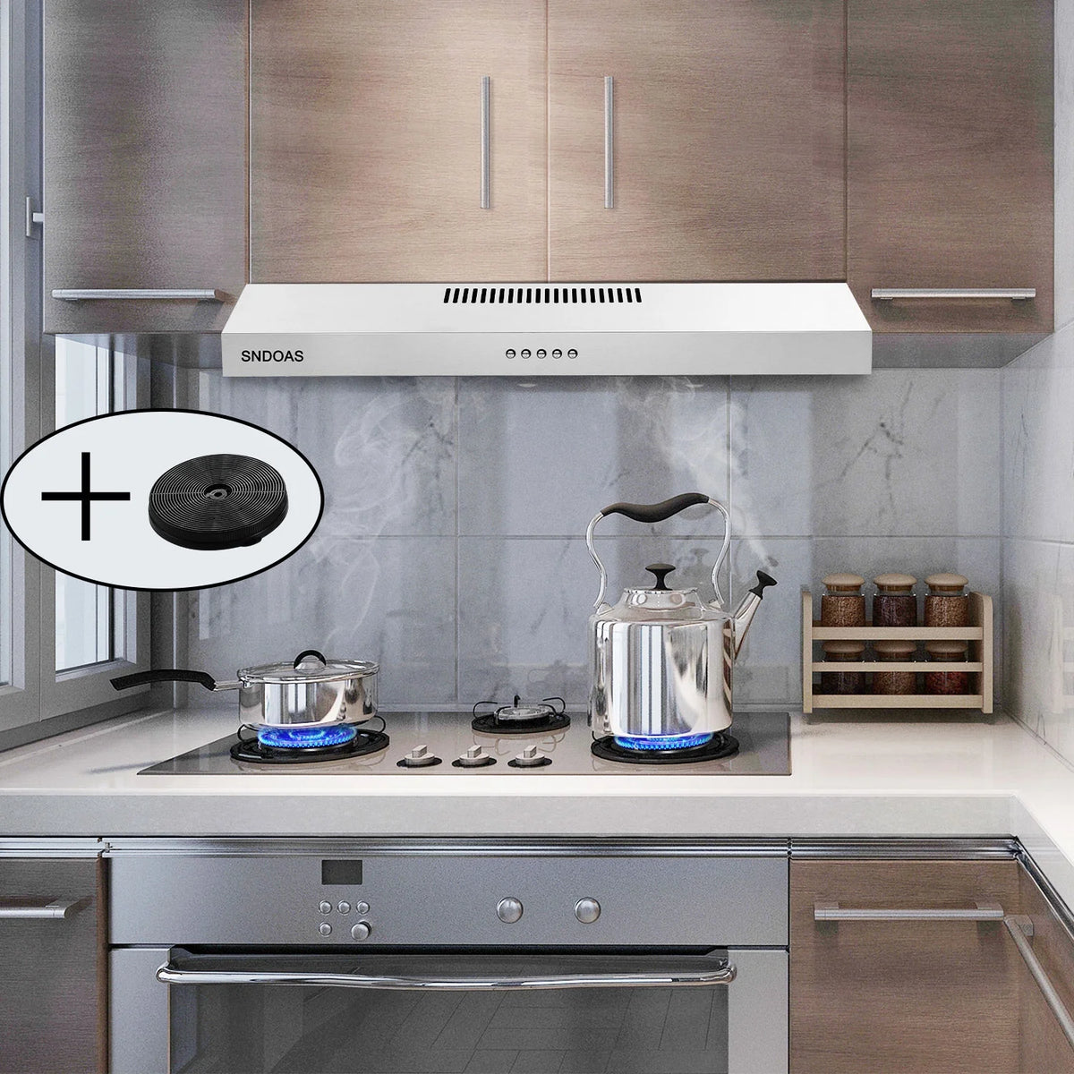Joeaonz 30-Inch Stainless Steel Ductless Under Cabinet Range Hood with LED Lights, 230 CFM, 120V, 60Hz