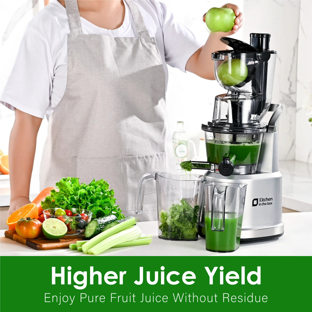 Kitchen in the Box Cold Press Juicer Machines With 3.26" Wide Feed Chute, Slow Masticating Juicer Machine for Whole Fruits and Vegetables, BPA-Free, High Juice Yield Juicer Maker (Silver)