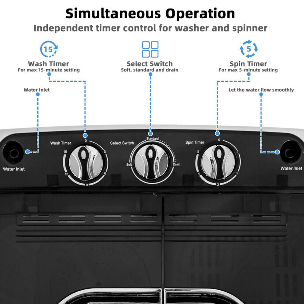 Topcobe 8 Lbs Compact Mini Twin Tub Washing Spiner Machine, Space Saving Washer for Home and Apartment