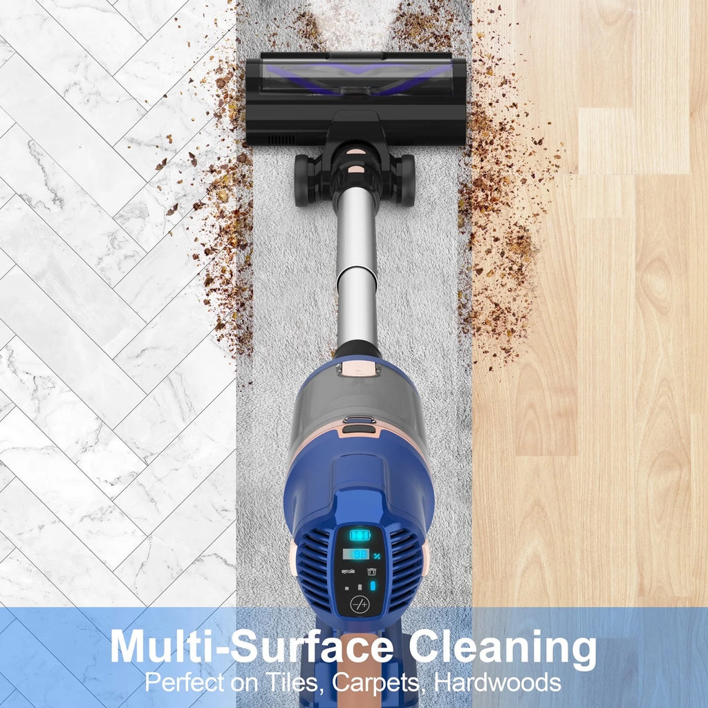Cordless Vacuum Cleaner,30Kpa 60Mins Stick Vacuum Cleaner with LED Touch Screen,Lightweight Vacuum for Home Pet Hair Carpet Hard Floors V11(Blue)