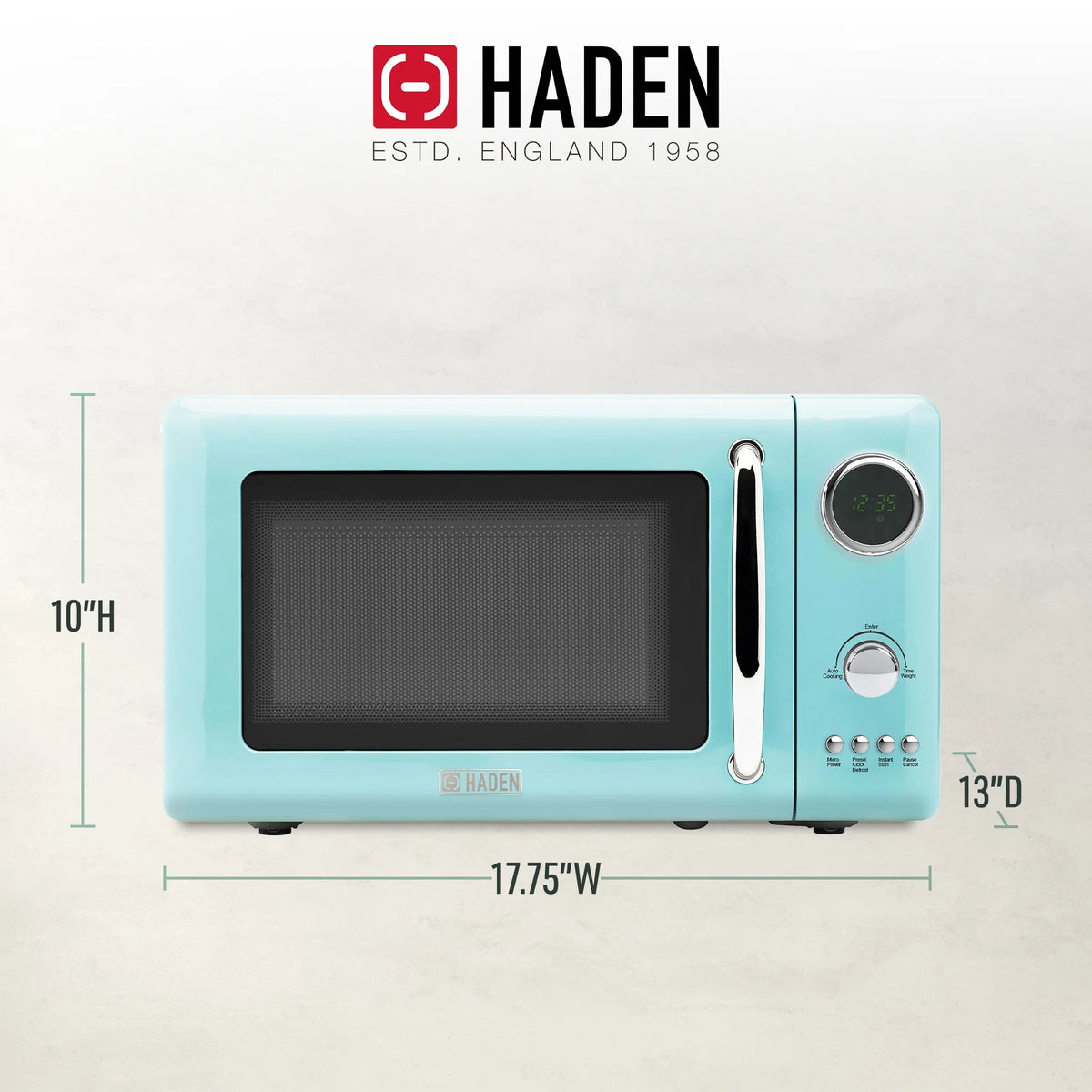 Haden 700W 0.7 Cubic Foot Microwave Oven w/ Digital Controls, Turquoise