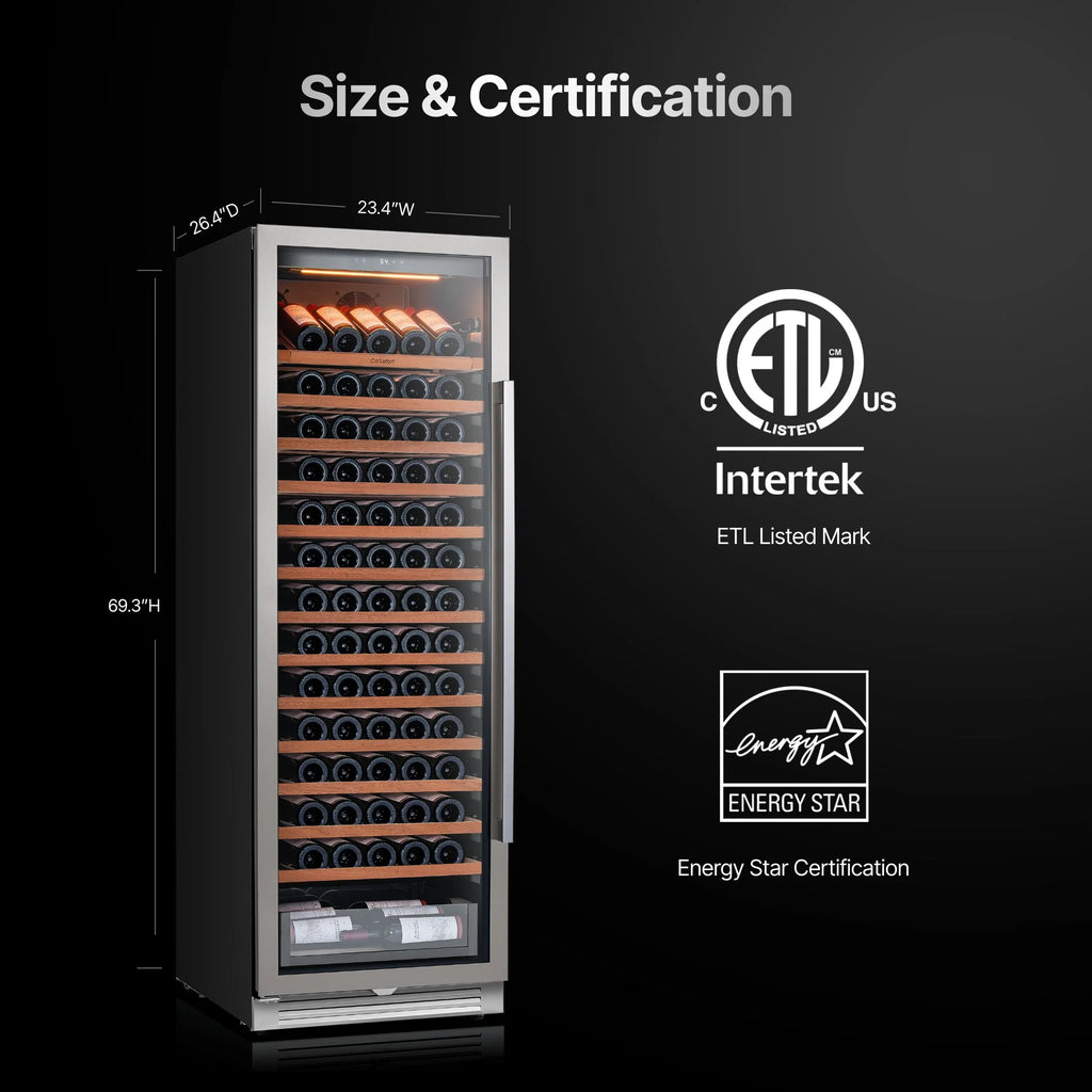 Ca'Lefort 24 inch 166-Bottle Wine Cooler Refrigerator???Freestanding/Built-In??? Dual Zone 3-Color LED Lighting ??? for Home, Bar & Office