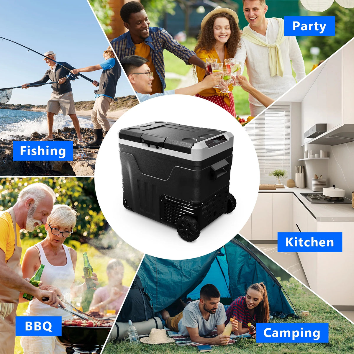 Simzlife 12V Car Refrigerator, 37QT Electric Cooler DC/AC, -4�H~68�H, RV Freezer Fridge Cooler with Wheels & 2 Baskets