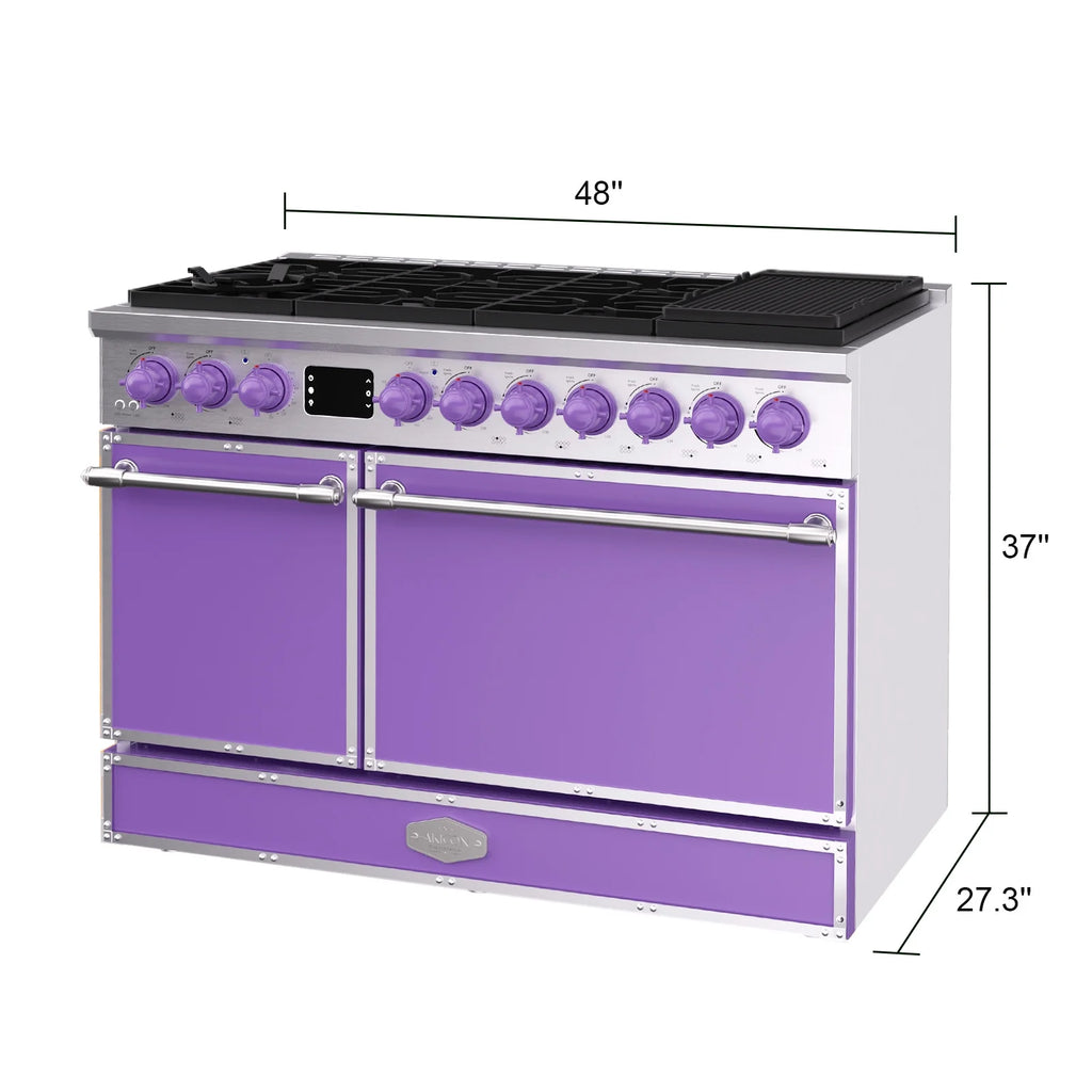 Akicon 48 Inch Freestanding Gas Range with 8 Sealed Burners Cooktop, 6.7 Cu.Ft. Dual Zone Capacity, Natural Gas/LP Convertible-BSGBGGA1