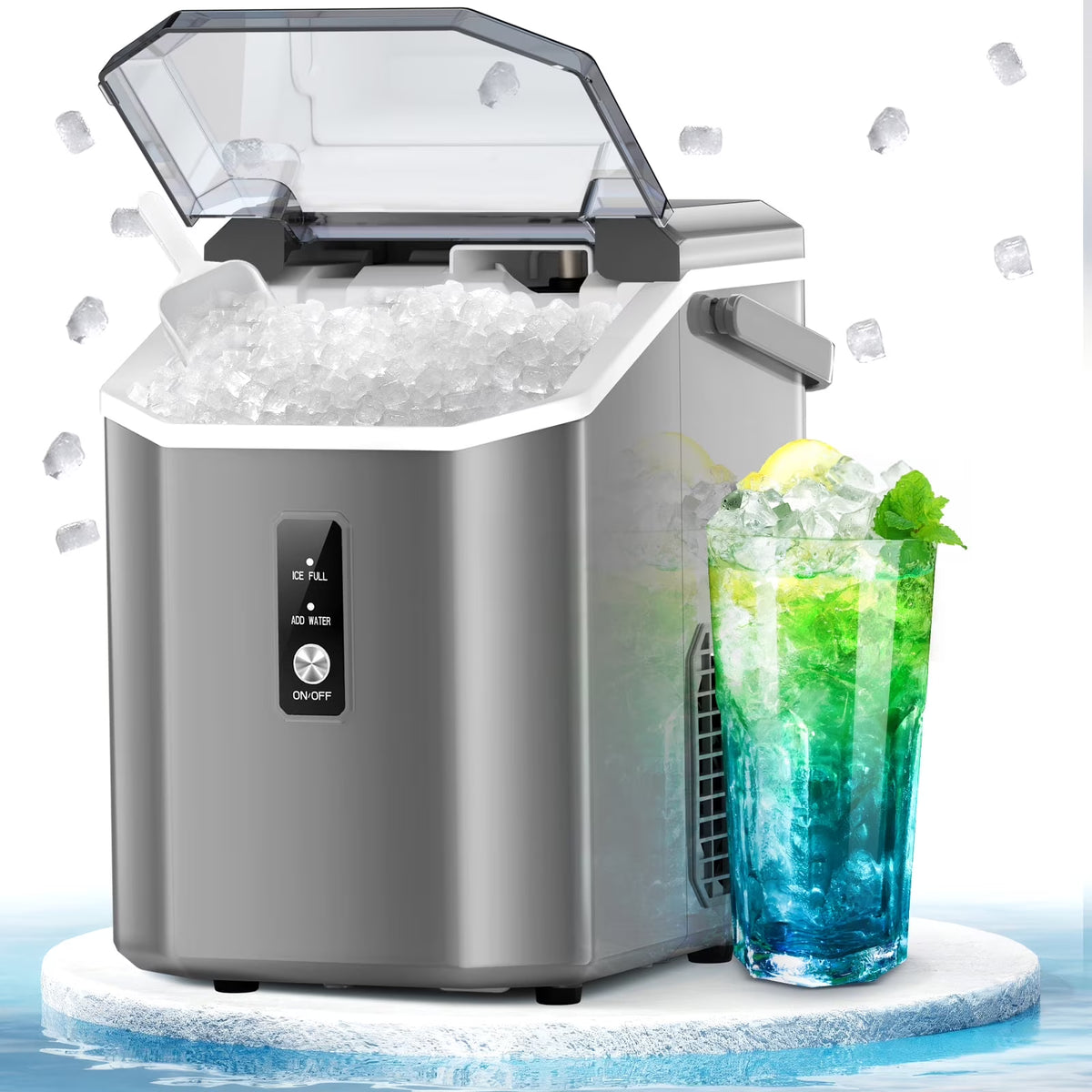LHRIVER Countertop Nugget Ice Maker, 35Lbs/24H, Soft Chewable Ice, Ice Scoop, Self-Cleaning, White