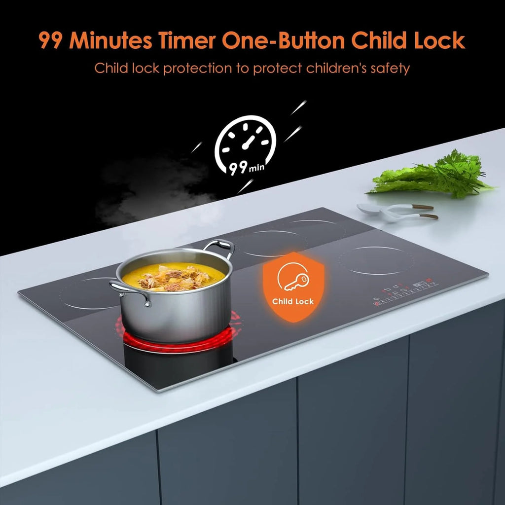Homtone 30 Inch Electric Cooktop 4 Burners Built-in Electric Stovetop -Timer & Child Safety Lock