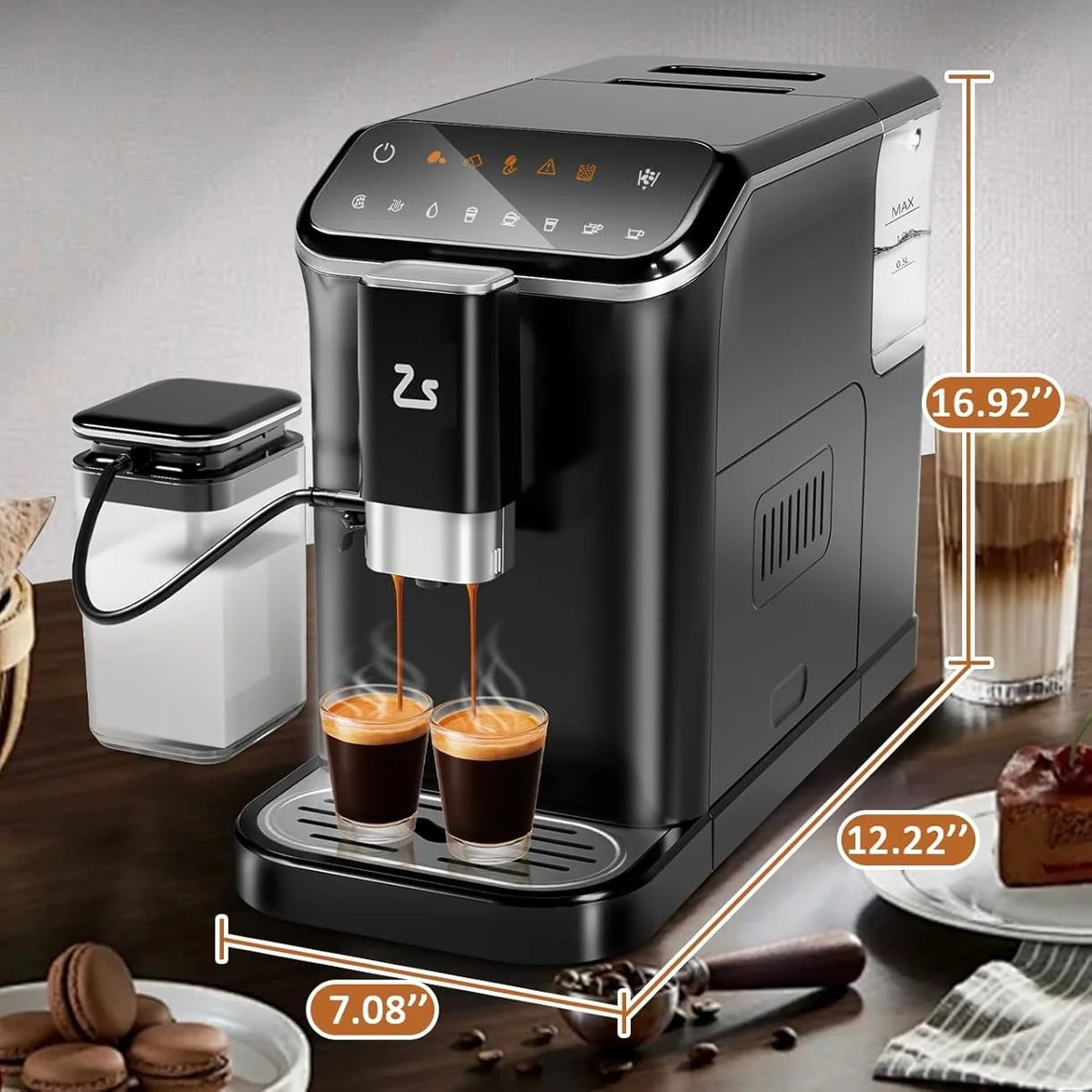 Riedhoff Fully Automatic Espresso Machine CM9002, 1350 W, Touch Screen with 1.5 L Water Tank, Black