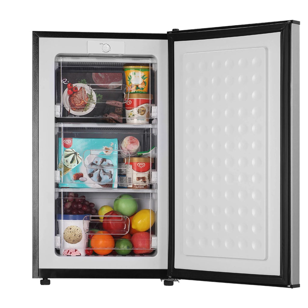 3.2 Cu.FtUpright Freezer , Single Door Mini Freezer ,Adjustable Thermostat, Compact Refrigerator for Bedroom, Dorm, Silvery