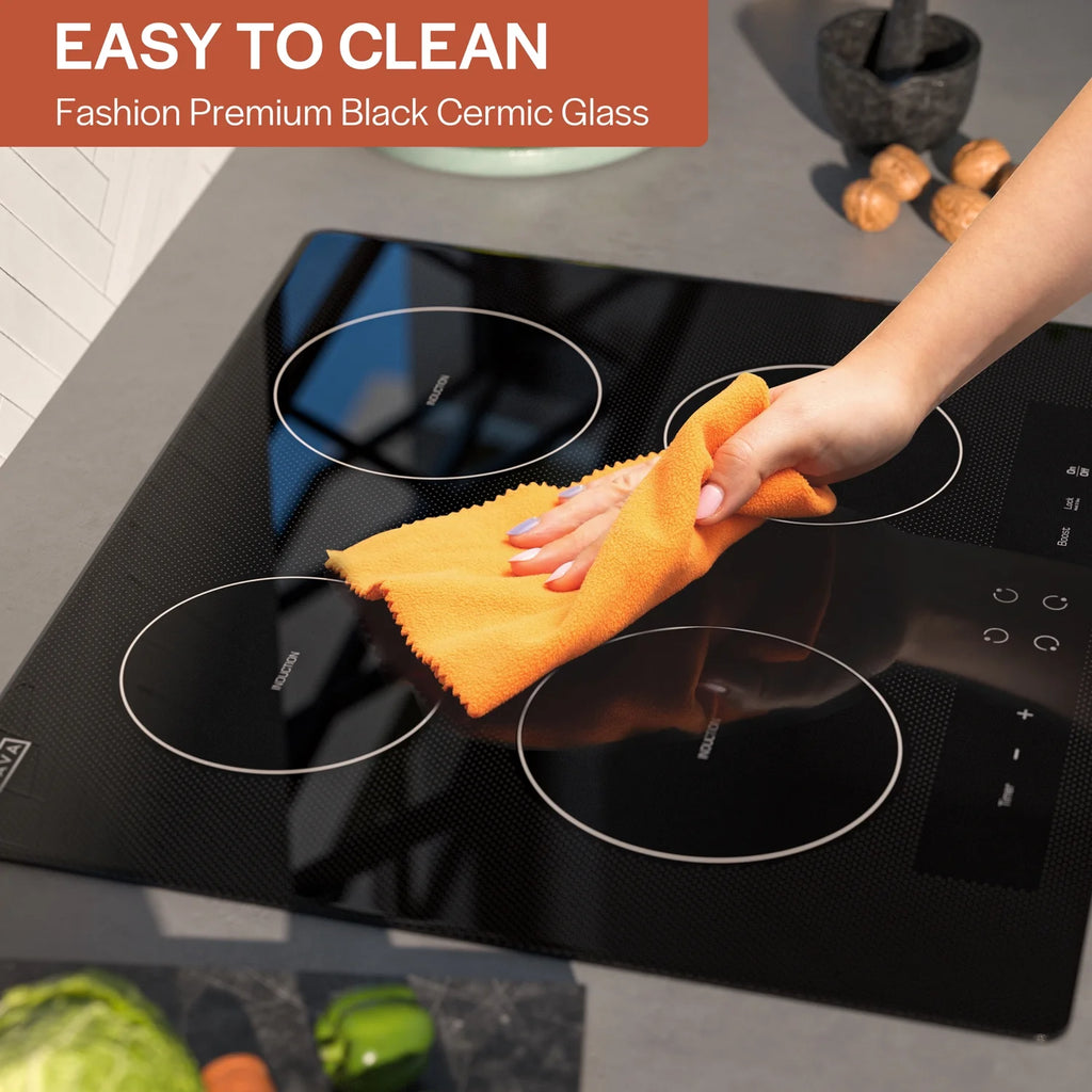 Empava 24" Electric Stove Induction Cooktop with 4 Power Boost Burners Smooth Surface Vitro Ceramic Glass in Black