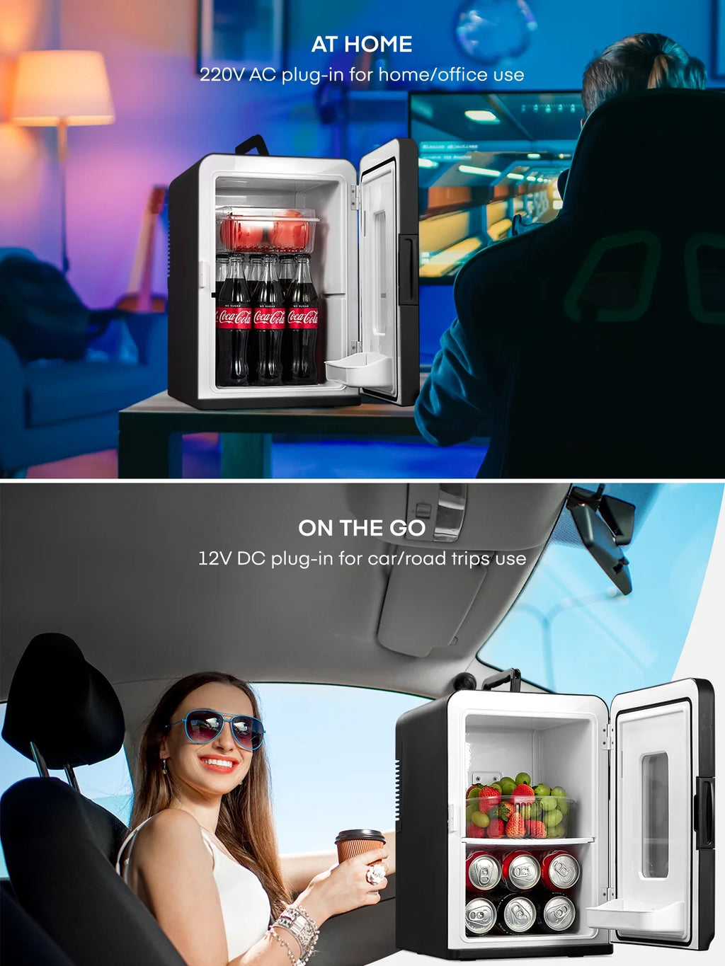 15L/21 Can Mini Fridge for Bedroom Refrigerator Cooler&Warmer, AC/DC, 1 Door, 11.8"Width, Black, New