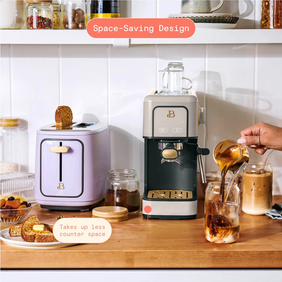 Beautiful Slim Espresso Machine with 20-Bar Pressure, Black Sesame by Drew Barrymore