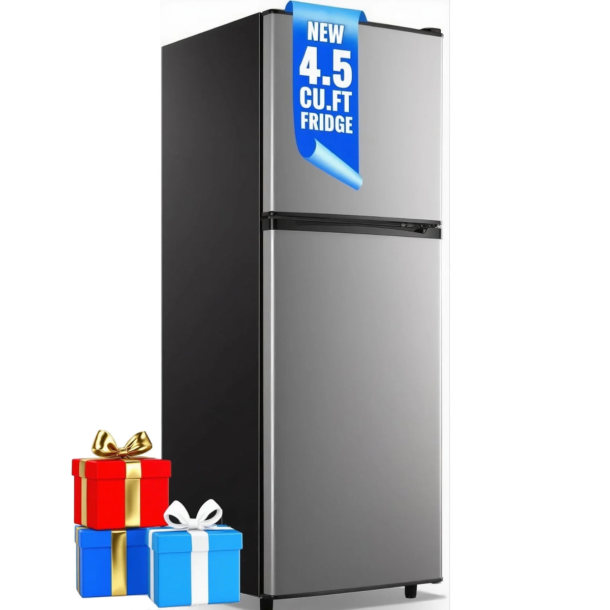 4.5 Cu.ft Mini Fridge with Freezer 2-Door Compact & 7 Settings Temperature Adijustable, Refrigerator for Dorm, Office, Bar, RV, Bedroom, Black