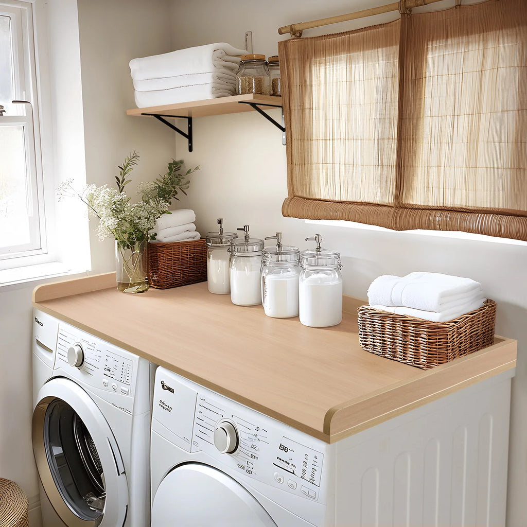 Kaboon Washer Dryer Countertop with Edge Rails, 27.5" x 54", Light Walnut