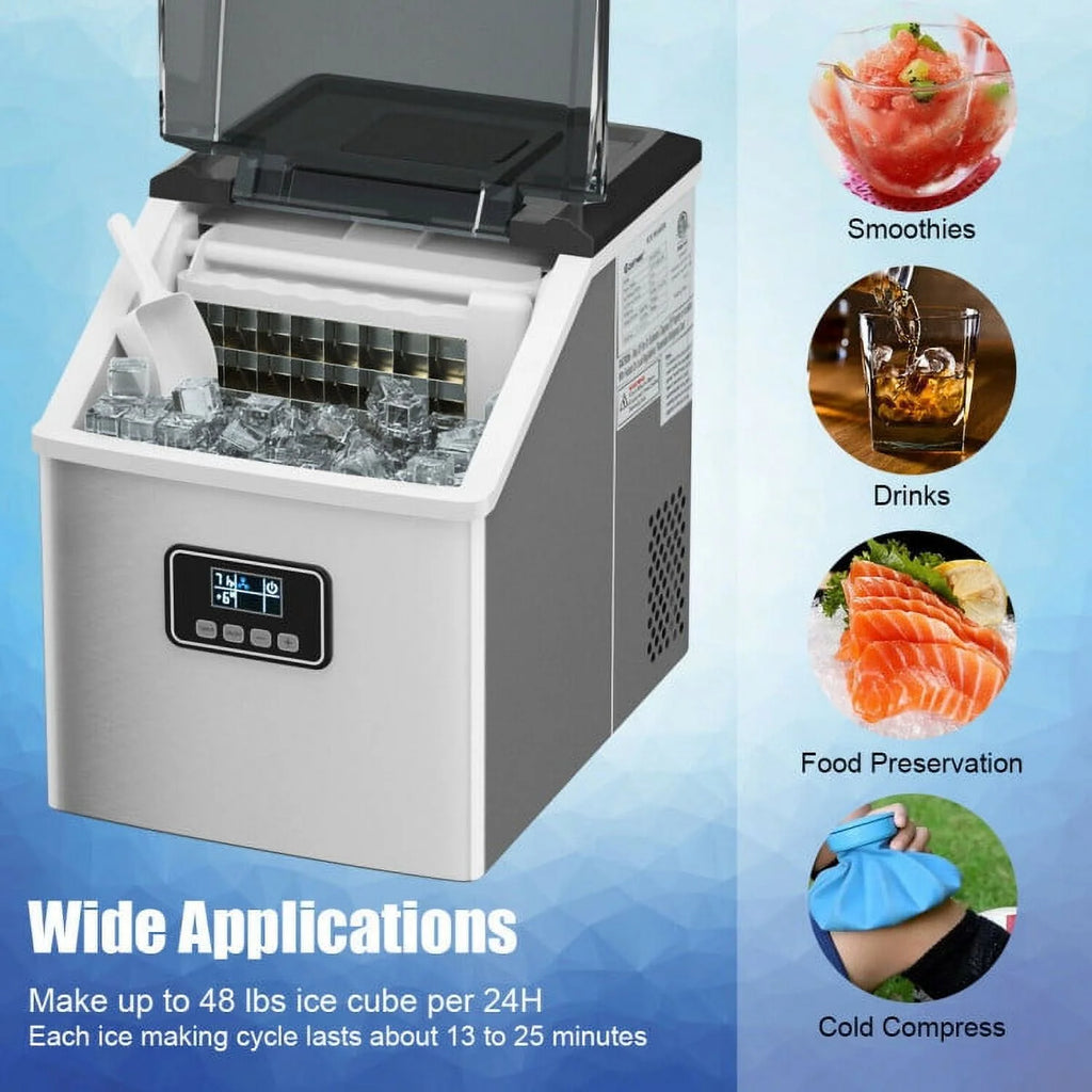 Resenkos Ice Maker Machine, Machine for Making Ice Cubes, 48 lbs Stainless Self-Clean Ice Maker with LCD Display