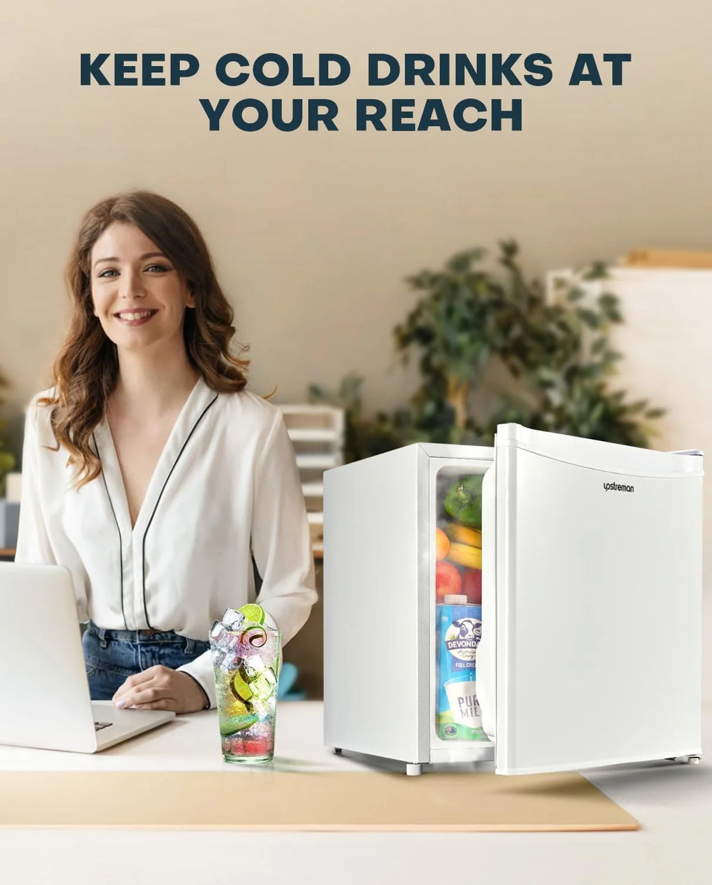 Upstreman 1.7 Cu.ft Mini Fridge with Freezer, Dorm Essentials, Adjustable Thermostat, Energy Saving, Low Noise, Single Door Compact Refrigerator for Dorm, Office, Bedroom, Blue-FR17
