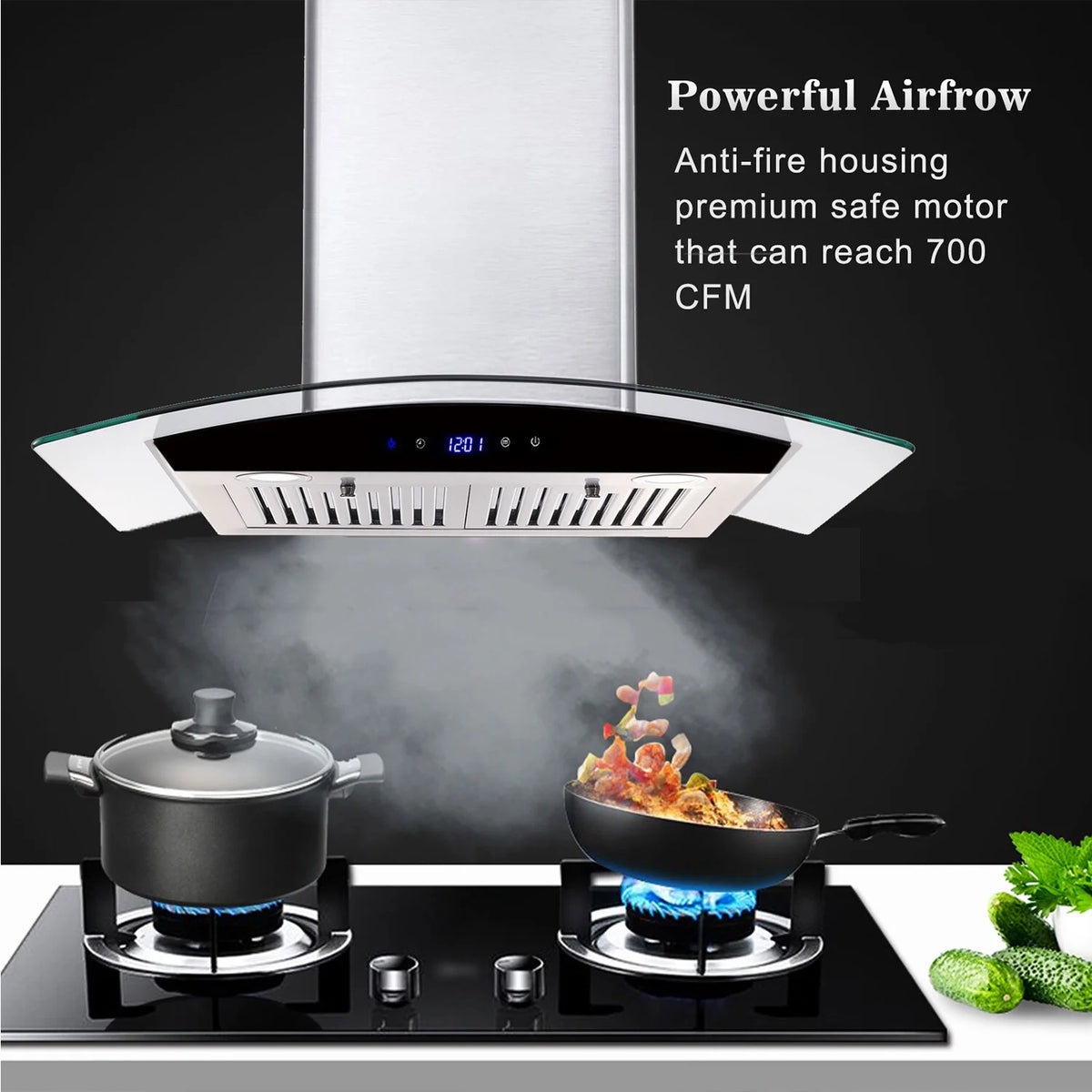 Joeaonz 30-Inch Wall Mount Range Hood with 3-Speed Ventilation and Dishwasher-Safe Filters, 700 CFM, 120V