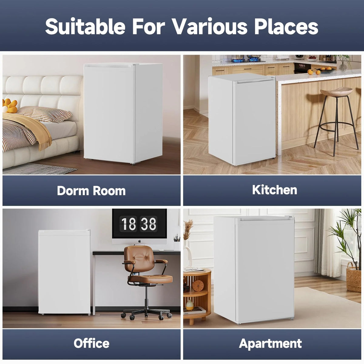 Soonbuy Compact Mini Fridge with Freezer, 4.3 Cu.Ft Single Door Refrigerator with Adjustable Temperature, Removable Shelves & Crisper Drawer, Energy Efficient Small Fridge for Bedroom, Office, Dorm, R