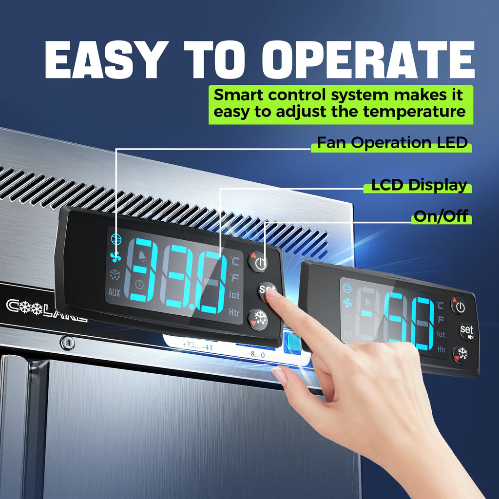 Coolake Commercial Refrigerator And Freezer Combo, 72" W Dual Temperature Zones, 54 Cu.ft 3 Door