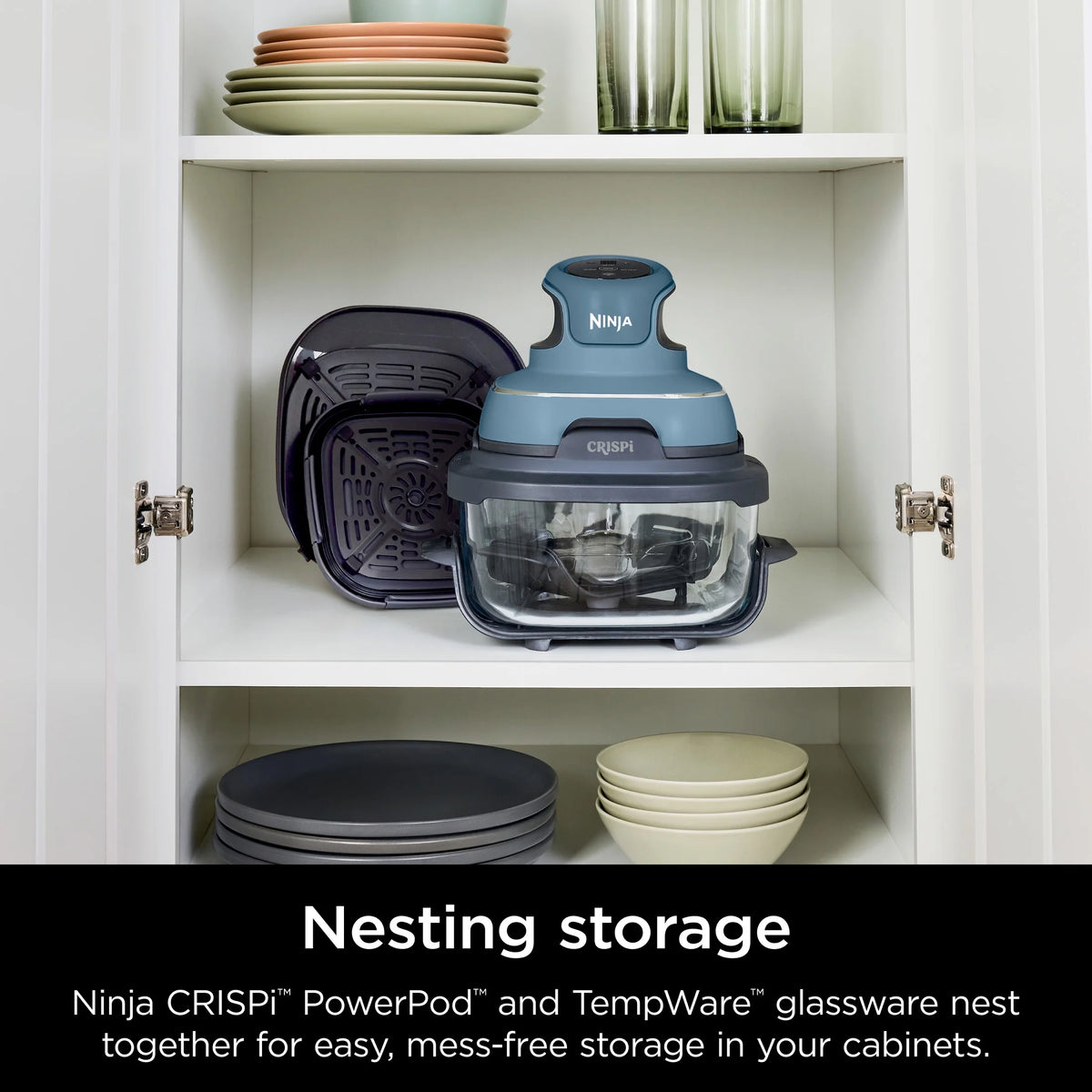 Ninja Crispi 3-in-1 Portable Glass Air Fryer Cooking System, 1500W, 4-Qt & 5-Cup TempWare Glass Containers with Storage Lids, Microwave, Freezer & Dishwasher Safe, White, FN100WH