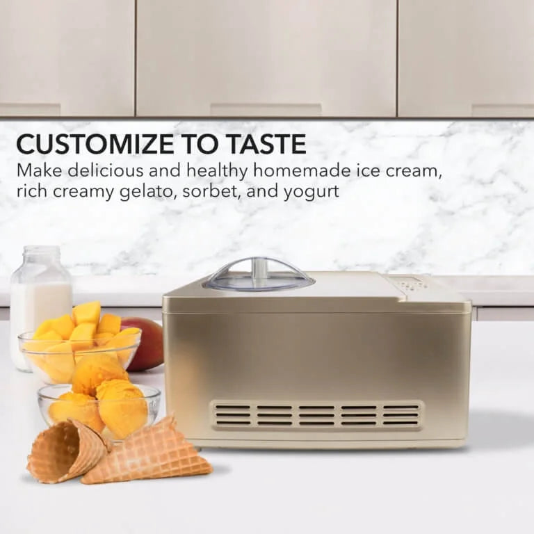 Whynter ICM-220CGY 2 Quart Capacity Automatic Compressor Ice Cream Maker & Yogurt Function with Stainless Steel Bowl in Champagne Gold