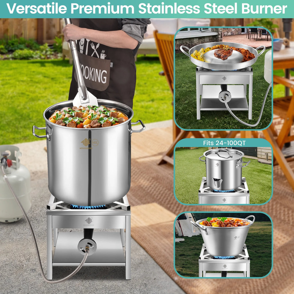100QT Stainless Steel Seafood Boil Pot with 200,000BTU Propane Burner, w/Basket for Outdoor Deep Fryer, Large Cooking Pot for Turkey Fryer, Crab, Crawfish, Shrimp, Lobster Boiling Stock Pot