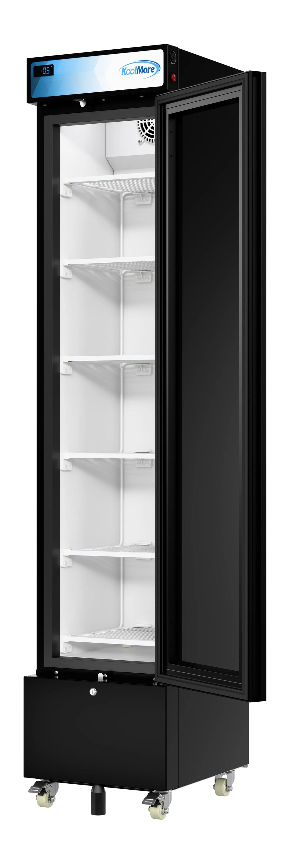 17 in. Slim Commercial Merchandiser Freezer with Manual Defrost, 6.5 Cu. Ft. Capacity, ETL Listed in Black (KM-MDF-17S)