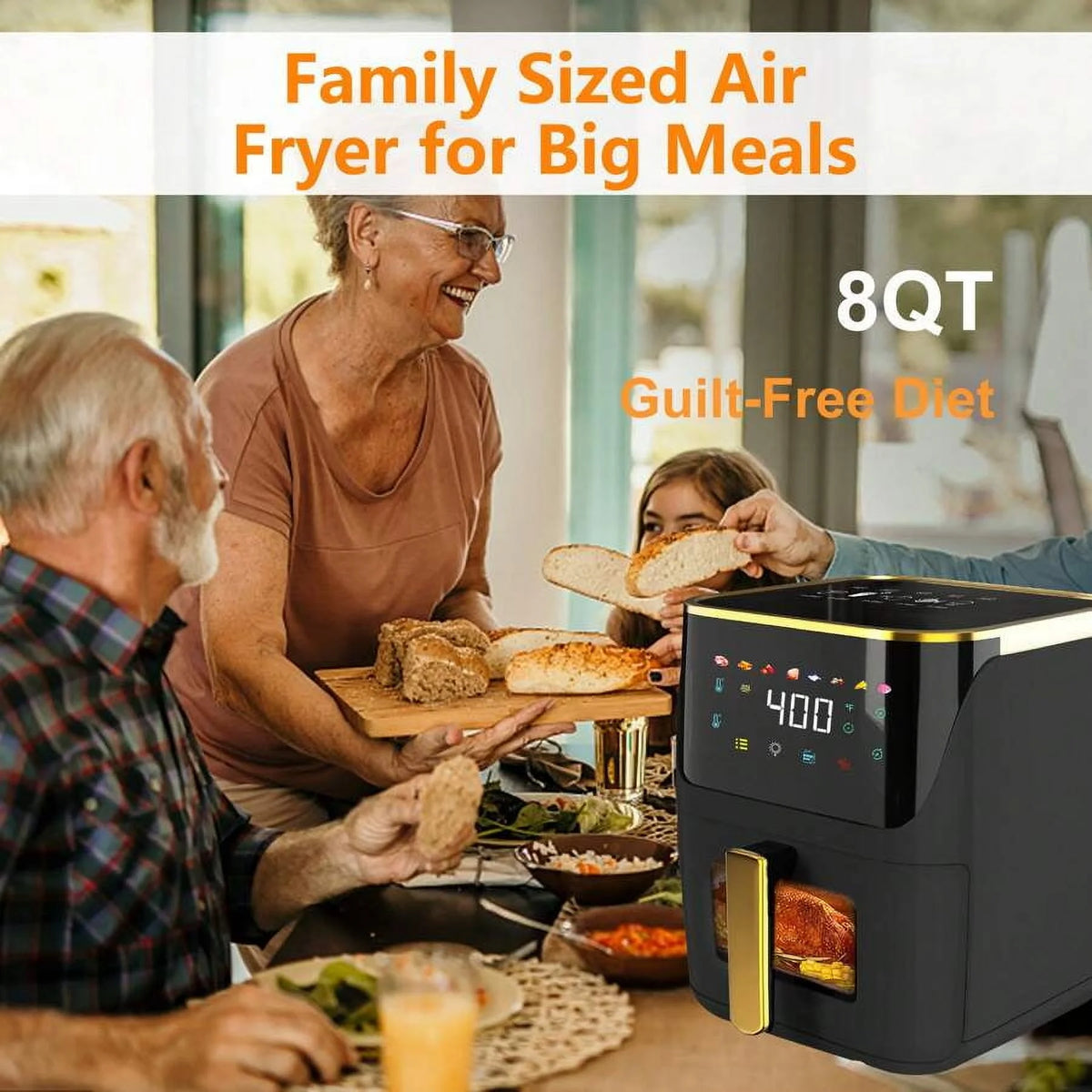 8.5 QT Air Fryer, 8-In-1 Air Fryer Oven With Digital Touch Screen, Visual Window, 1750W, Dishwasher-Safe & Nonstick, Fit For 1-3 People