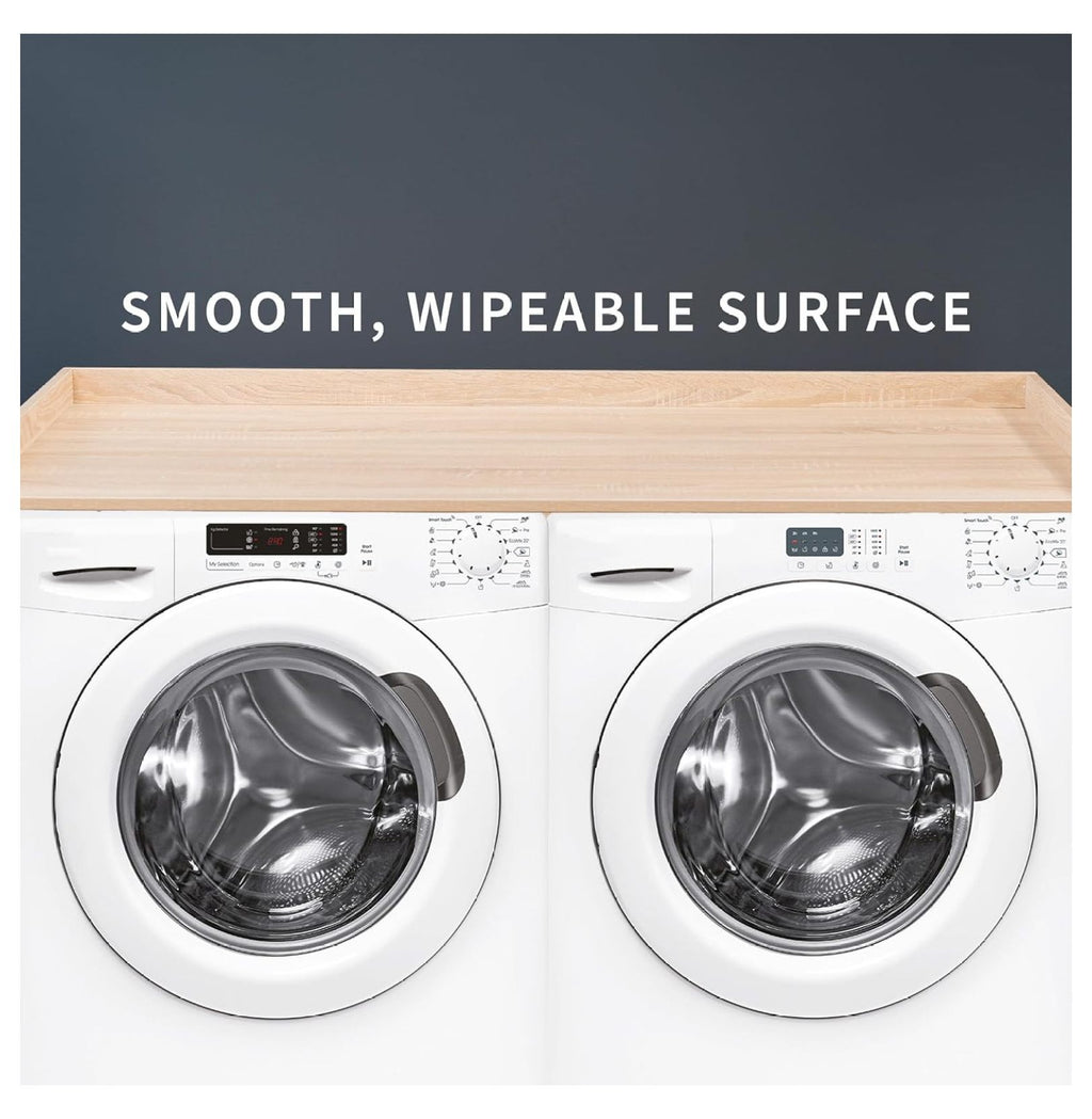 YOSITiuu Washer Dryer 54 inch Countertop with Safety Ledge for Laundry Room Organization, Light Wood, LF-WDCT1C