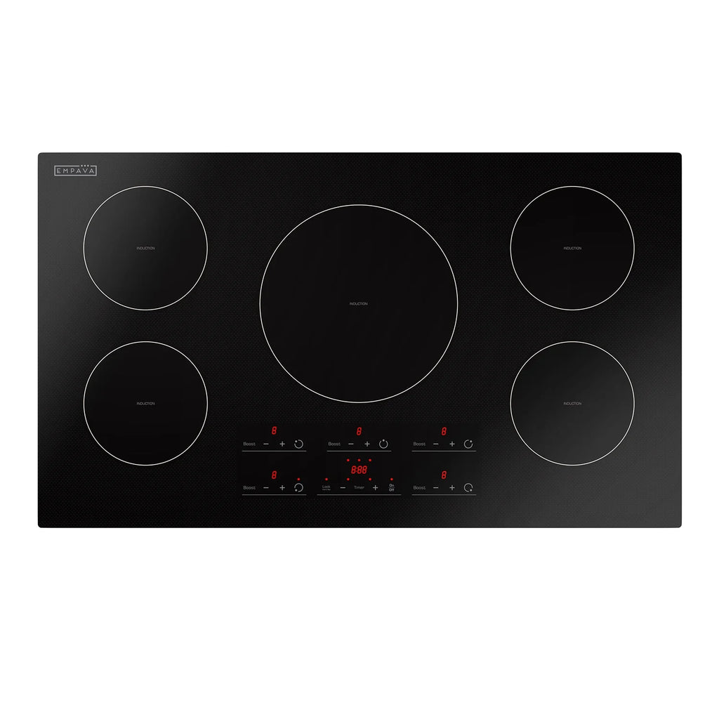 Empava 36 in. Electric Stove Induction Cooktops with 5 Power Boost Heating Elements Smooth Surface Vitro Ceramic Glass in Black