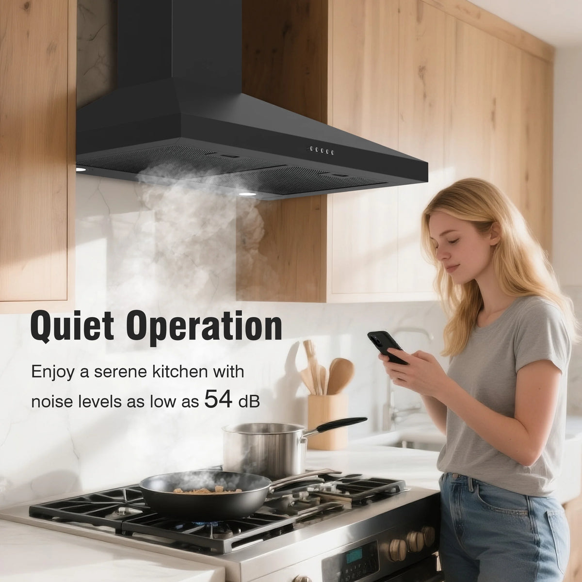 FIREGAS Wall Mount Range Hood 30 inch Black Vent Hood for Kitchen400 CFM with Ducted Convertible Ductless Kitchen Hood in Stainless Steel, 3-speed Whole-House Fan, LED Lights