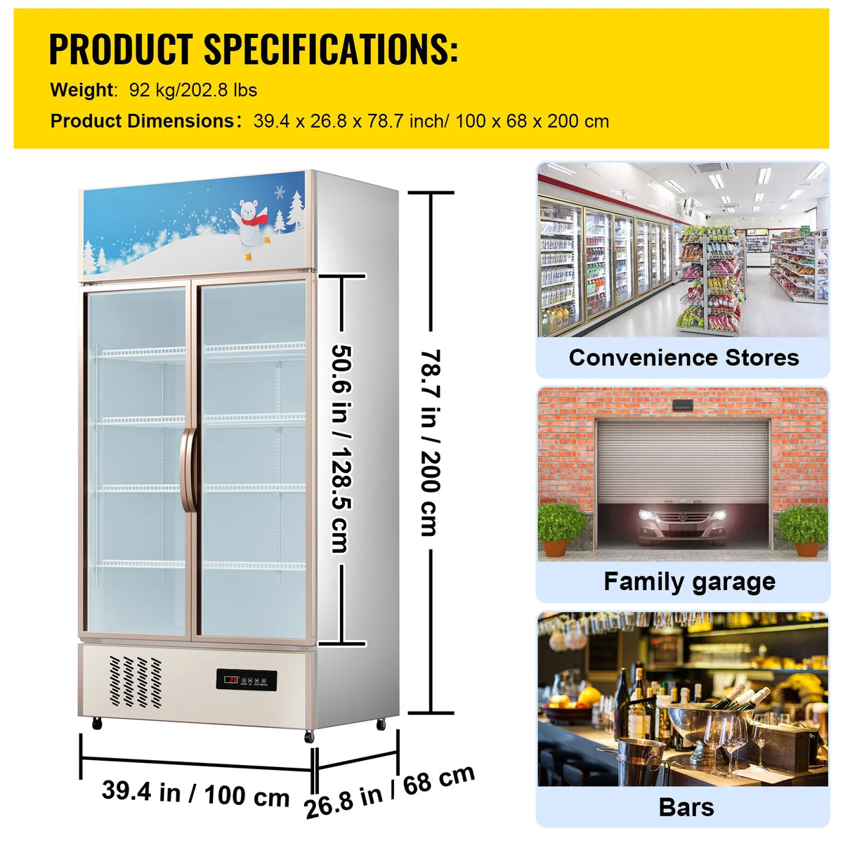 KFFKFF 23 cu.ft. 2Glass Door Commercial Refrigerator Commercial Refrigerator with Illuminated LED Upright Drink Chiller ( Dual Swinging Door)
