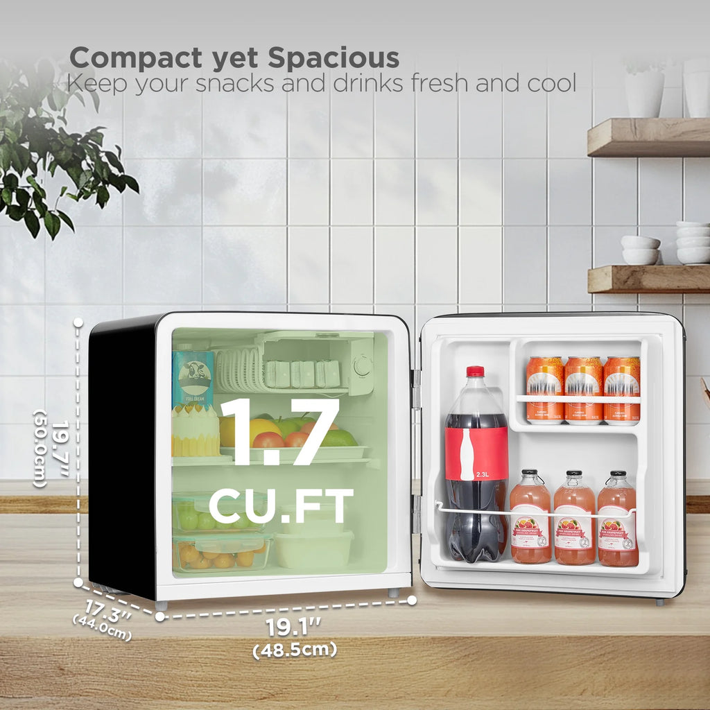Comfee' 1.7 Cu.Ft Mini Fridge, Compact Retro Refrigerator, Energy Saving, Low Noise, Adjustable Thermostat, Single Door Small Fridge with Chiller Box for Bedroom, Office