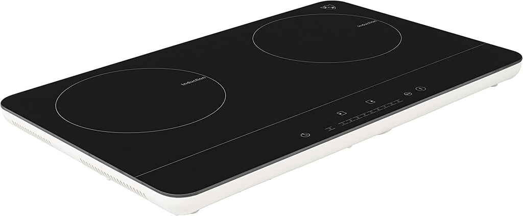 K&H 2 Burner Double Dual 24 Inch Induction ULTRA SLIM Electric Stove Top Ceramic Cooktop White 120V 1800W IN-DD18-120S