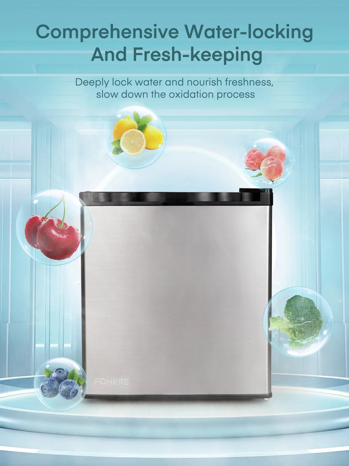 FOHERE 1.6 Cu. Ft Refrigerator with Top Freezer, Single Door, 46L Capacity, Black
