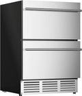QAUSOU 24 Inch Under Counter Double Drawer Fridge, Weather Proof Stainless Steel Outdoor Beverage Refrigerator for Patio