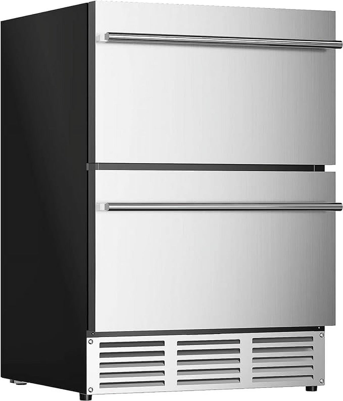 QAUSOU 24 Inch Under Counter Double Drawer Fridge, Weather Proof Stainless Steel Outdoor Beverage Refrigerator for Patio
