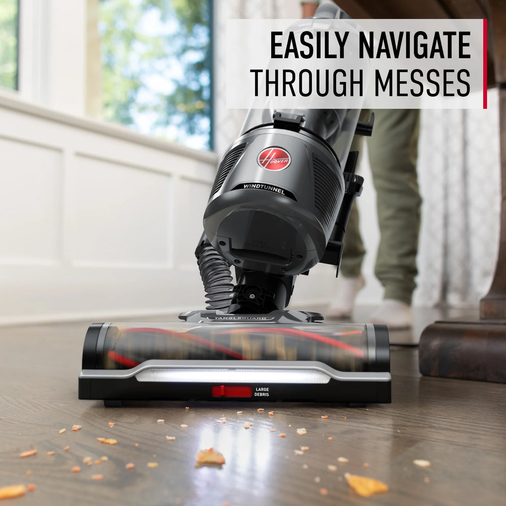 Hoover Upright Vacuum, WindTunnel Tangle Guard, Bagless, with Swivel Steering, Hard Floor and Carpet, Crevice Tool, Dusting Brush, Turbo Tool, LED headlights, UH77110, Black