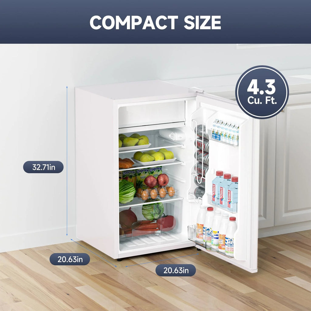 Soonbuy Compact Mini Fridge with Freezer, 4.3 Cu.Ft Single Door Refrigerator with Adjustable Temperature, Removable Shelves & Crisper Drawer, Energy Efficient Small Fridge for Bedroom, Office, Dorm, R