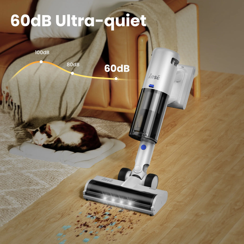INSE Lightweight Cordless Vacuum with 30Kpa Powerful Suction & 60 Mins Runtime, Stick Vacuum  for Carpet, Tile, Pet Hair, Hardwood Floors