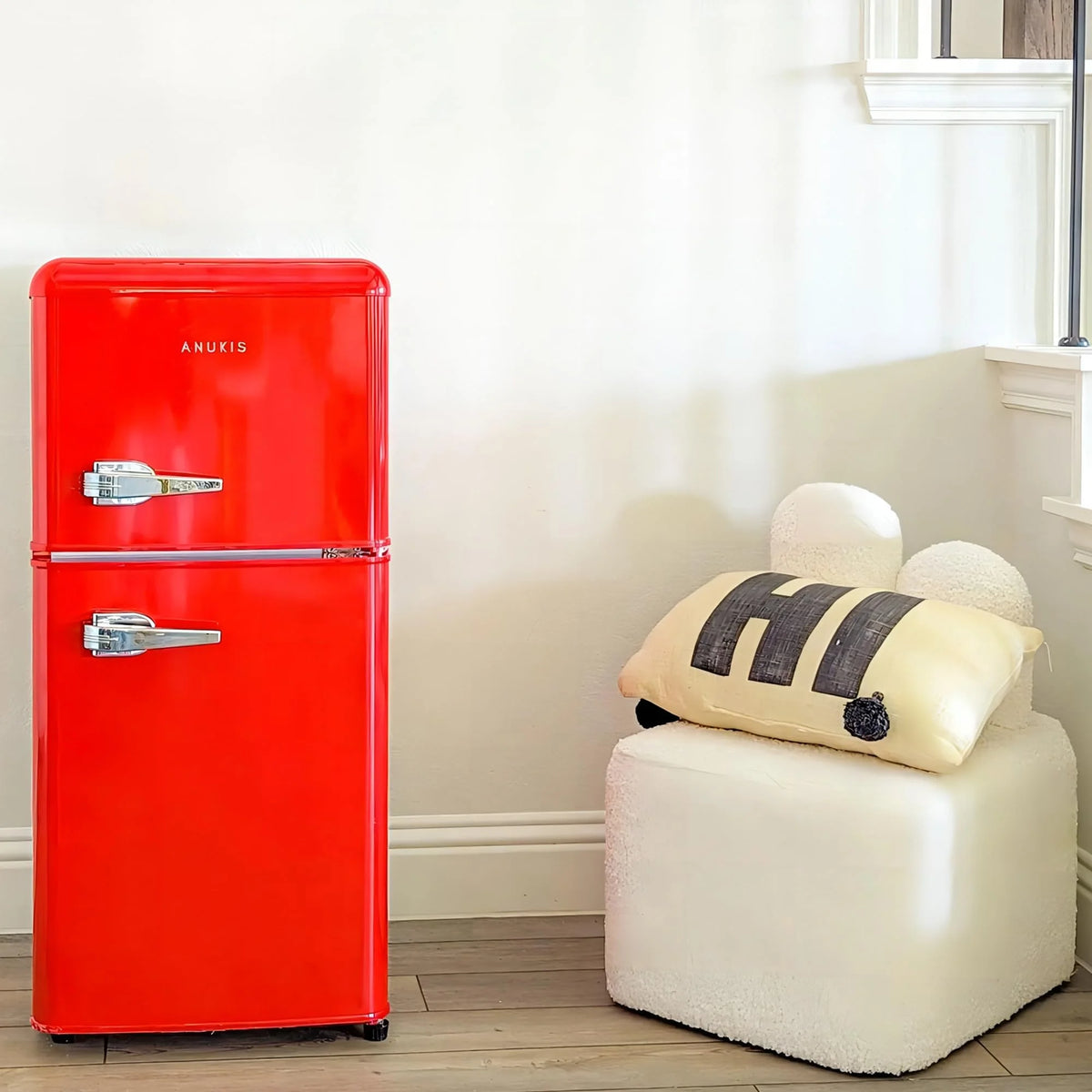KRIB BLING 3.2 Cubic Feet Double Door Mini Fridge with Freezer, Mini Compact Refrigerator 2 Doors for Dorm, Office, Apartment, RV, Bedroom, Black