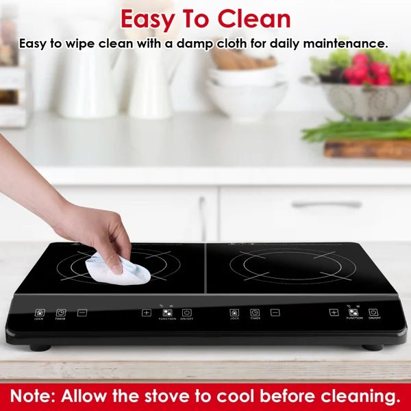 Dual Burner Induction Cooktop, 9 Power/Temperature Levels with Smart Timer, Safety Lock for Simmer/Fry/Boil