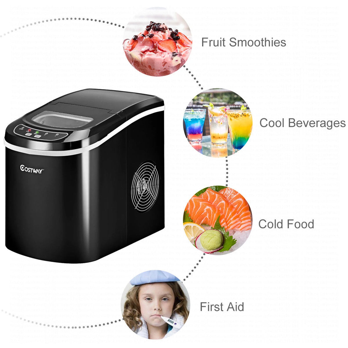 Costway Silver Portable Compact Electric Ice Maker Machine Mini Cube 26lb/Day