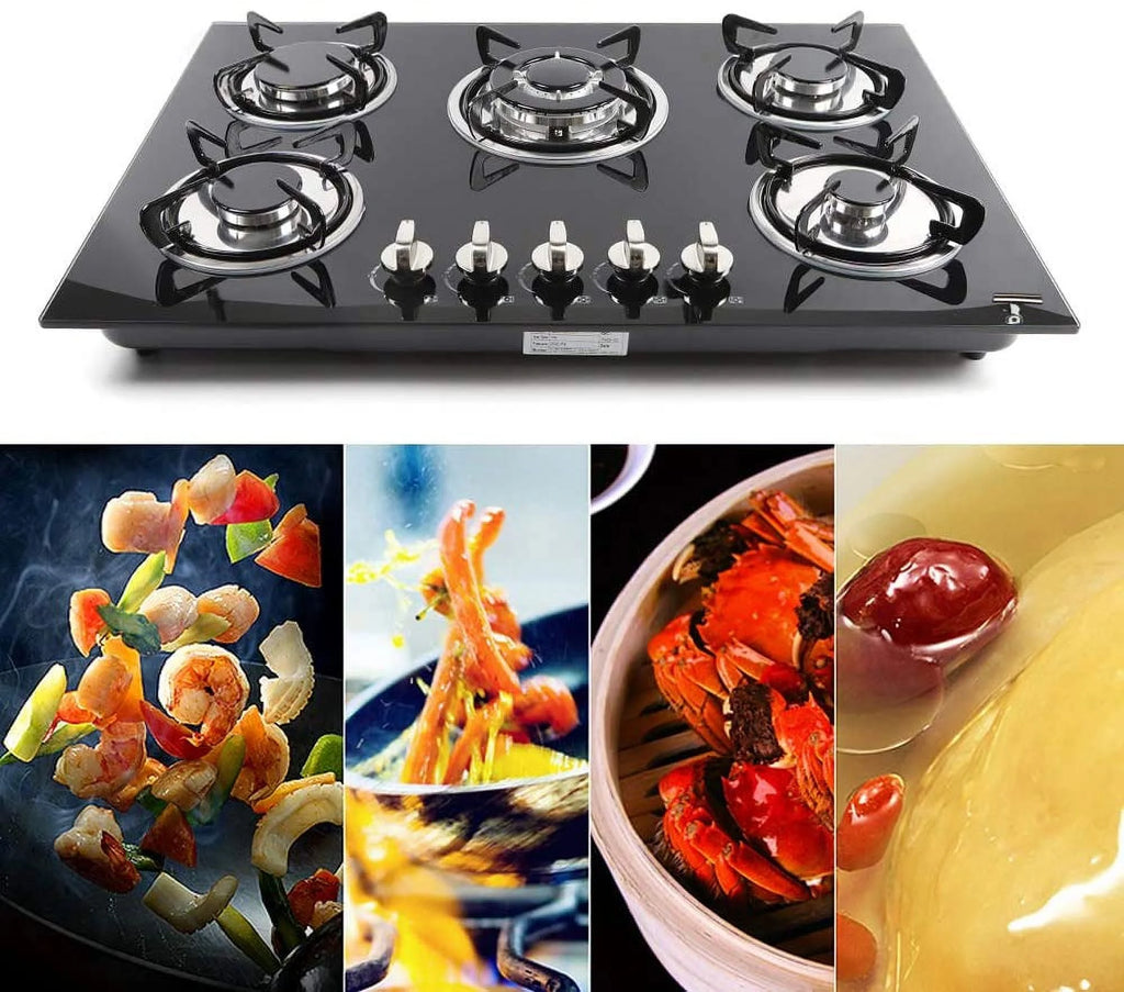 30"Gas Cooktop 5 Burners Gas Stove Cooktop NG Gas Stove Black for Kitchen