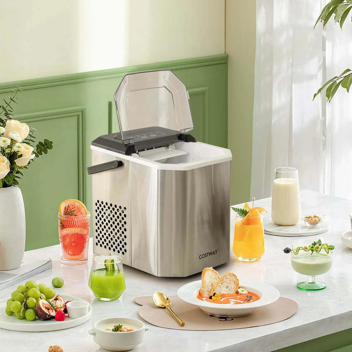 Costway Countertop Ice Maker Portable Ice Making Machine 6-13 Mins 9 Ice 26.5 lbs/24 Hrs Black