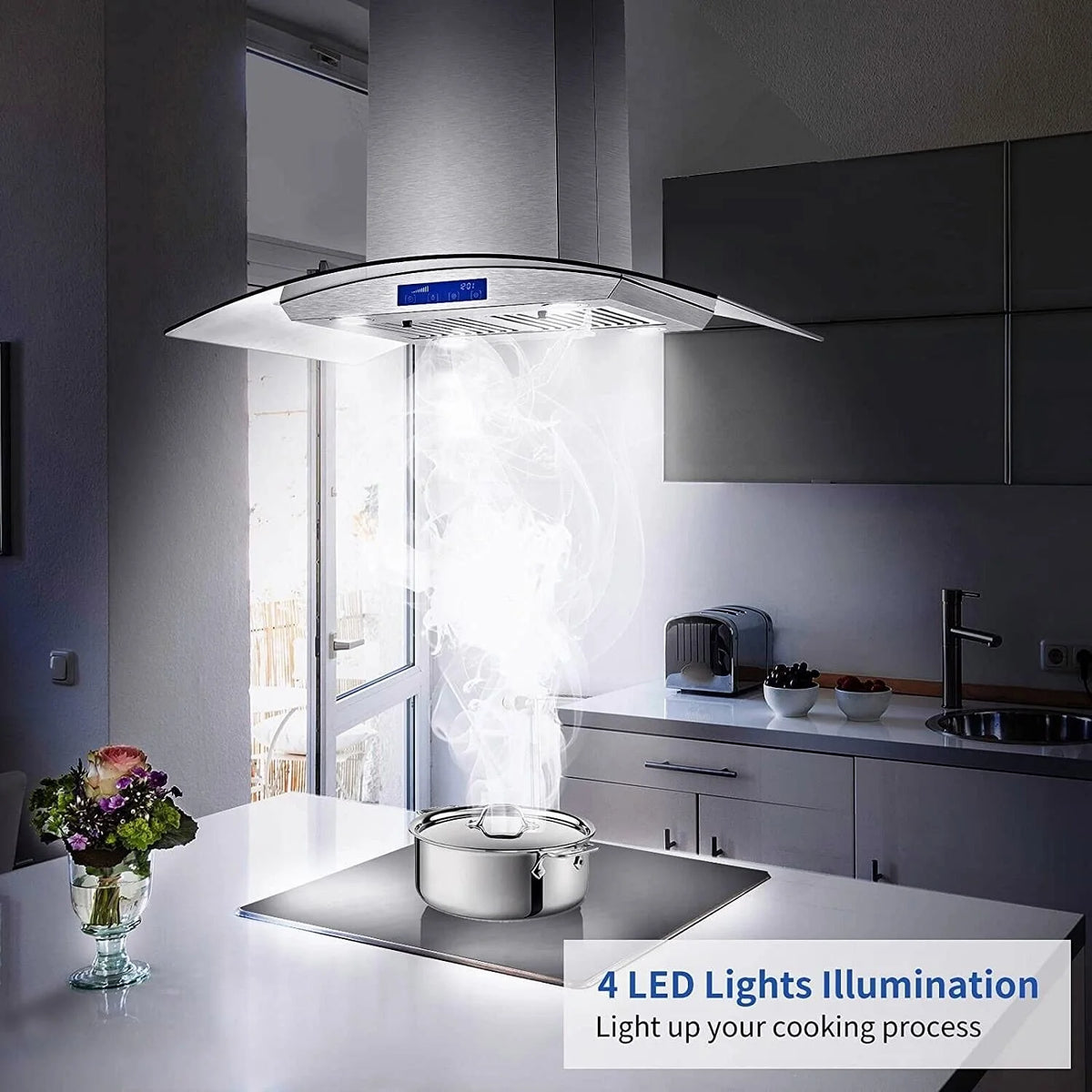 Joeaonz 30-Inch Island Range Hood 900CFM Stainless Steel with Glass Touch Control and Permanent Reusable Filters